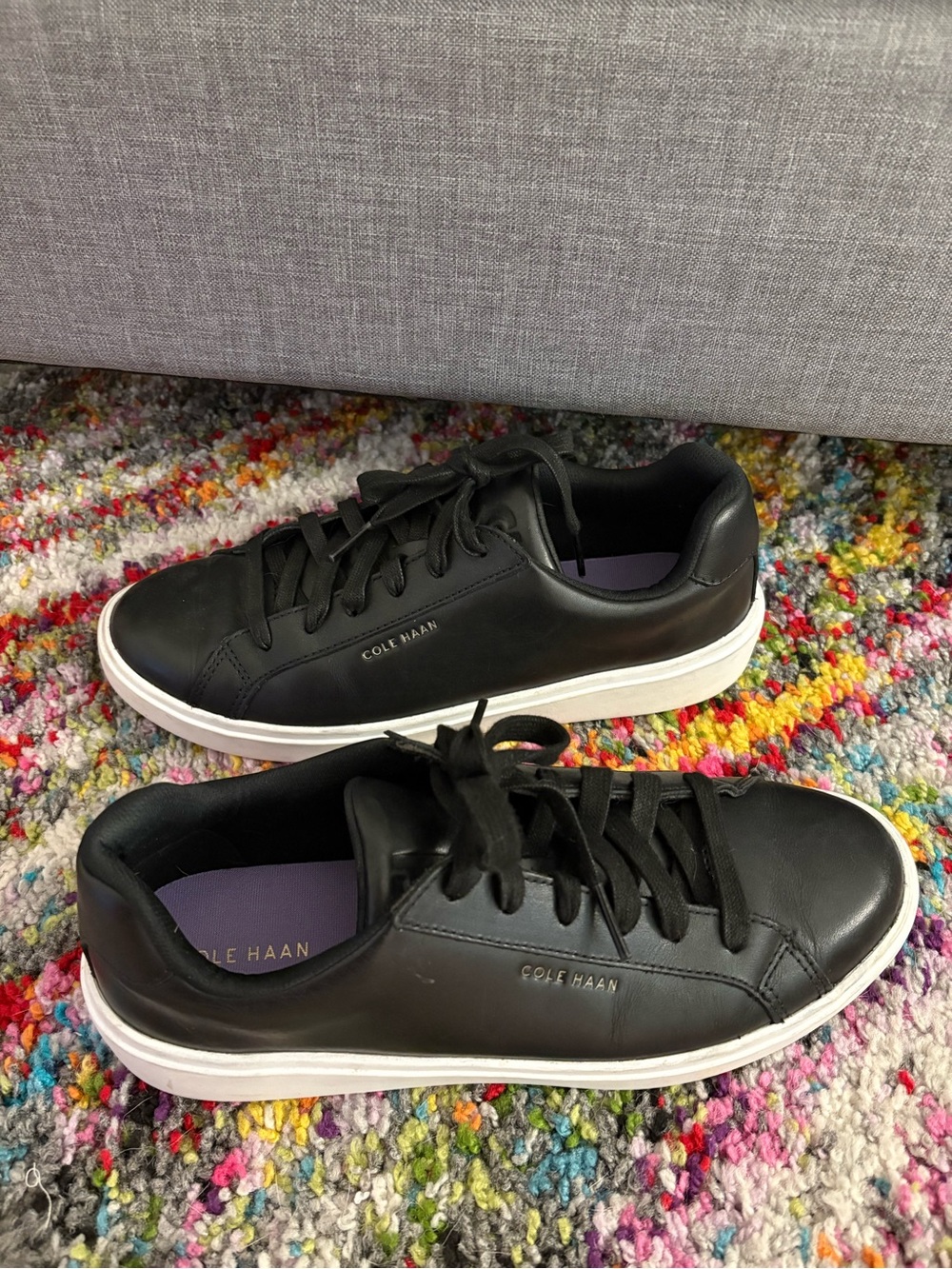 Cole Haan Black Leather Low-Profile Sneakers with White Sole